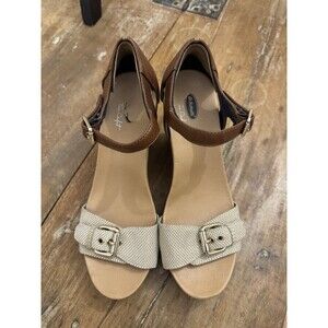Dr. Scholl's Molton Wedge Sandals Womens Size 7M Brown and Cream